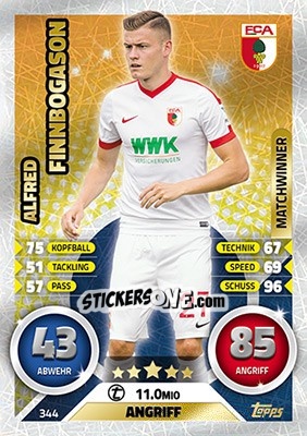 Sticker Alfreð Finnbogason - German Fussball Bundesliga 2016-2017. Match Attax - Topps