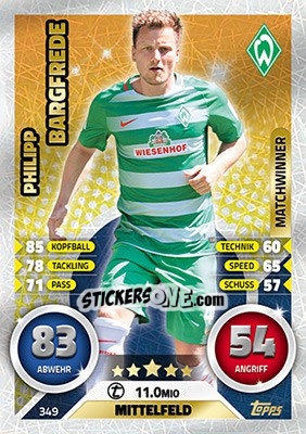 Sticker Philipp Bargfrede - German Fussball Bundesliga 2016-2017. Match Attax - Topps