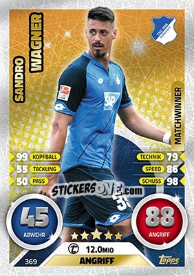 Sticker Sandro Wagner - German Fussball Bundesliga 2016-2017. Match Attax - Topps
