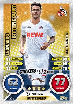 Sticker Leonardo Bittencourt - German Fussball Bundesliga 2016-2017. Match Attax - Topps