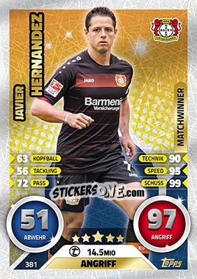 Sticker Javier Hernández - German Fussball Bundesliga 2016-2017. Match Attax - Topps