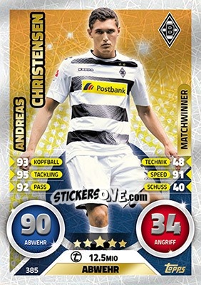 Sticker Andreas Christensen - German Fussball Bundesliga 2016-2017. Match Attax - Topps