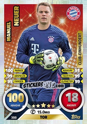 Sticker Manuel Neuer - German Fussball Bundesliga 2016-2017. Match Attax n. 388 - Topps