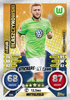 Sticker Jakub Błaszczykowski - German Fussball Bundesliga 2016-2017. Match Attax - Topps