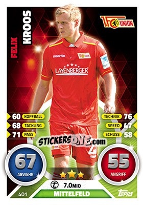 Sticker Felix Kroos - German Fussball Bundesliga 2016-2017. Match Attax - Topps