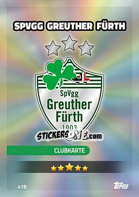 Cromo SpVgg Greuther Fürth - German Fussball Bundesliga 2016-2017. Match Attax - Topps