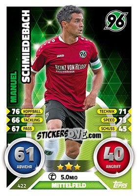 Cromo Manuel Schmiedebach - German Fussball Bundesliga 2016-2017. Match Attax - Topps