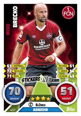Sticker Miso Brecko - German Fussball Bundesliga 2016-2017. Match Attax - Topps