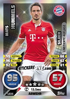 Sticker Mats Hummels - German Fussball Bundesliga 2016-2017. Match Attax - Topps