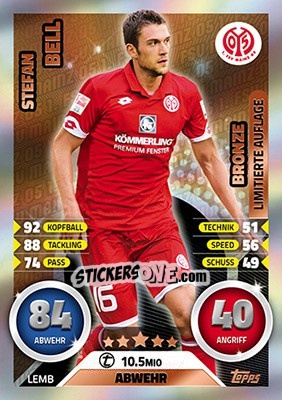 Figurina Stefan Bell - German Fussball Bundesliga 2016-2017. Match Attax - Topps