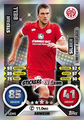 Sticker Stefan Bell - German Fussball Bundesliga 2016-2017. Match Attax - Topps