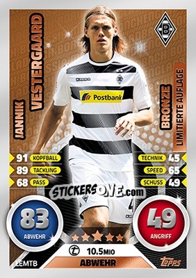 Figurina Jannik Vestergaard - German Fussball Bundesliga 2016-2017. Match Attax - Topps