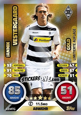 Figurina Jannik Vestergaard - German Fussball Bundesliga 2016-2017. Match Attax - Topps