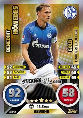 Sticker Benedikt Höwedes - German Fussball Bundesliga 2016-2017. Match Attax - Topps