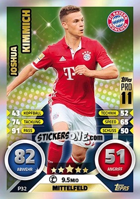 Sticker Joshua Kimmich - German Fussball Bundesliga 2016-2017. Match Attax - Topps