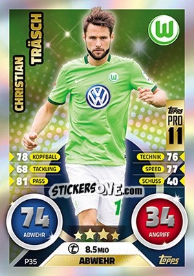 Sticker Christian Träsch - German Fussball Bundesliga 2016-2017. Match Attax - Topps