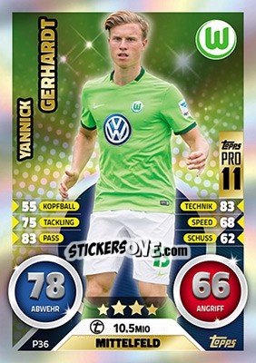 Cromo Yannick Gerhardt - German Fussball Bundesliga 2016-2017. Match Attax - Topps