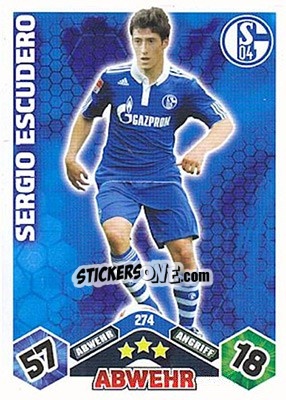 Sticker Sergio Escudero - German Football Bundesliga 2010-2011. Match Attax n. 274err - Topps