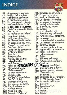 Sticker Checklist - Barça 1990-96 Dream Team - Panini