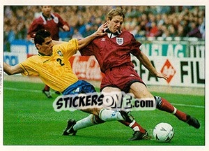 Sticker Brazilian block: Stuart Pearce vs Jorginho - England 1996 n. 11 - Panini
