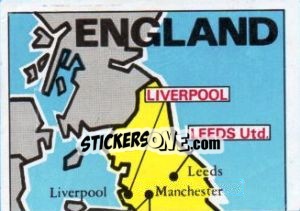 Sticker Map of England - Badges football clubs - Panini