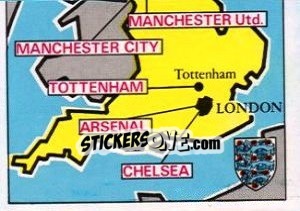 Figurina Map of England - Badges football clubs - Panini