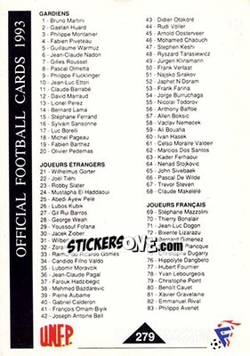 Sticker Checklist - U.N.F.P. Football Cards 1992-1993 n. 279 - Panini