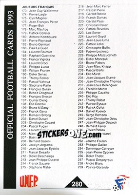 Sticker Checklist - U.N.F.P. Football Cards 1992-1993 - Panini
