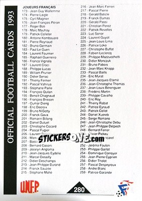Sticker Checklist - U.N.F.P. Football Cards 1992-1993 n. 280 - Panini