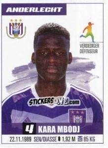 Sticker Kara Mbodj - Belgian Pro League 2016-2017 n. 5 - Panini