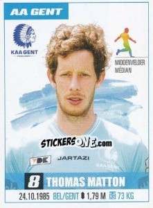 Sticker Thomas Matton - Belgian Pro League 2016-2017 n. 126 - Panini