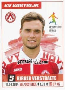 Sticker Birger Verstraete - Belgian Pro League 2016-2017 n. 167 - Panini
