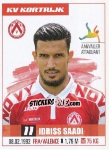 Sticker Idriss Saadi - Belgian Pro League 2016-2017 - Panini