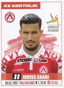 Cromo Idriss Saadi - Belgian Pro League 2016-2017 - Panini