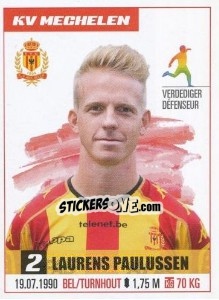 Cromo Laurens Paulussen - Belgian Pro League 2016-2017 n. 196 - Panini