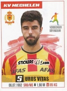 Figurina Uros Vitas - Belgian Pro League 2016-2017 - Panini