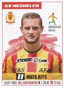 Sticker Mats Rits - Belgian Pro League 2016-2017 n. 206 - Panini