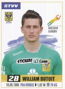 Sticker William Dutoit - Belgian Pro League 2016-2017 - Panini
