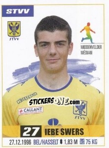 Sticker Iebe Swers - Belgian Pro League 2016-2017 n. 302 - Panini