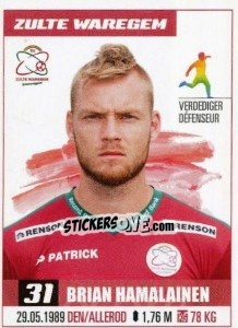 Cromo Brian Hamalainen - Belgian Pro League 2016-2017 - Panini