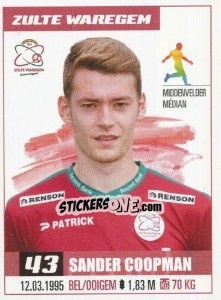 Sticker Sander Coopman - Belgian Pro League 2016-2017 n. 377 - Panini