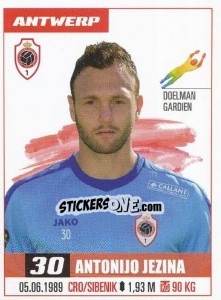 Sticker Antonijo Jezina - Belgian Pro League 2016-2017 n. 387 - Panini
