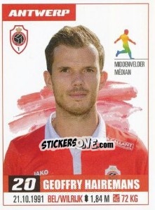 Sticker Geoffry Hairemans - Belgian Pro League 2016-2017 - Panini