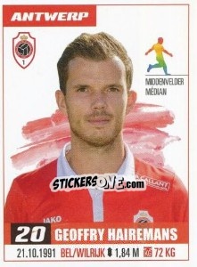 Sticker Geoffry Hairemans - Belgian Pro League 2016-2017 n. 398 - Panini