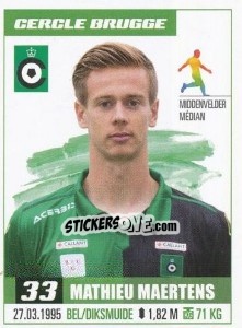 Sticker Mathieu Maertens - Belgian Pro League 2016-2017 - Panini