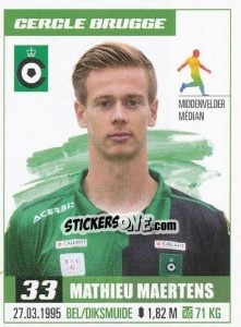 Cromo Mathieu Maertens - Belgian Pro League 2016-2017 n. 413 - Panini