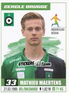 Cromo Mathieu Maertens - Belgian Pro League 2016-2017 - Panini