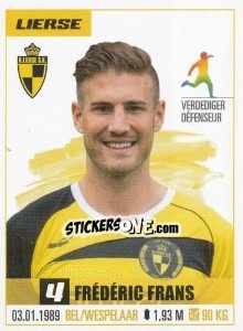 Sticker Frédéric Frans - Belgian Pro League 2016-2017 - Panini