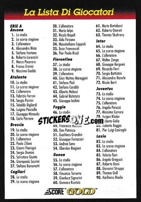 Sticker Checklist - GOLD Calcio 1992-1993 n. CL1 - Score