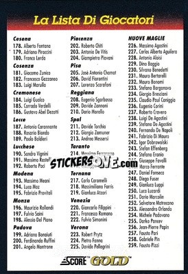 Sticker Checklist - GOLD Calcio 1992-1993 n. CL2 - Score